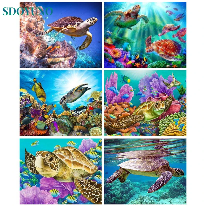 

SDOYUNO Diamond Painting Sea Turtle Full Square Diamond Mosaic Animal Picture Rhinestone Embroidery Home Wall Art Decor Gift