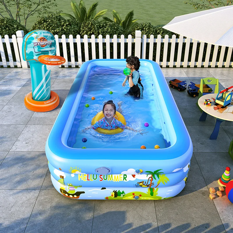 Swimming Pool Printing 3-ring Pool Kids Toy Ball Baby Bath Automatic Inflatable Swimming Inner Diameter 135*90*58cm