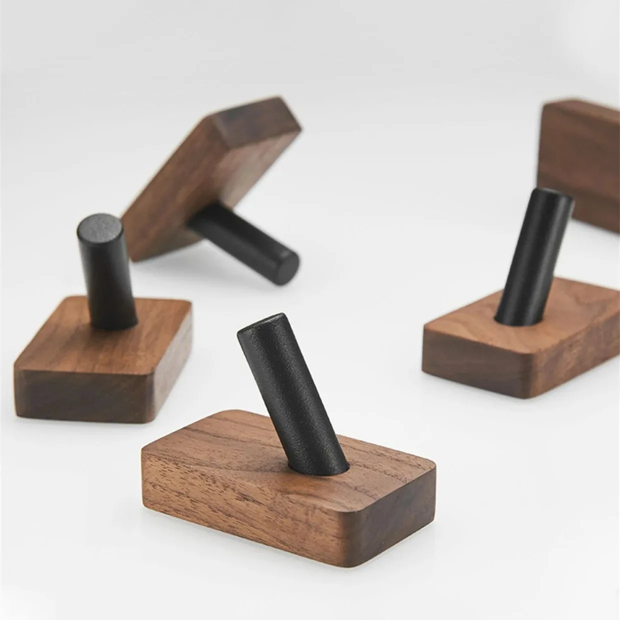 Self-adhesive Solid Wooden Hook Walnut Key Decorative Towel Holder Hook Door Hanger Wall Coat Rack Kitchen Bathroom Organizer 6