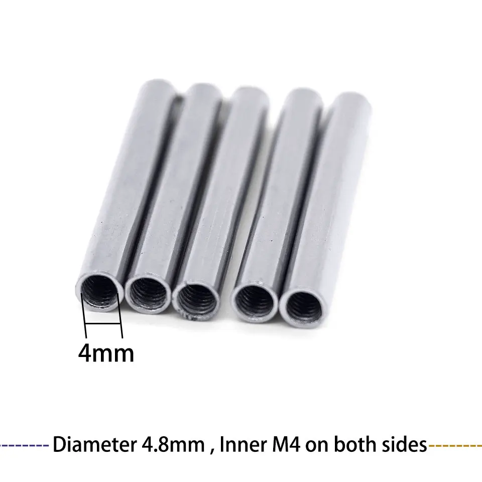 Diameter 4.8mm Hollow Straight Tube Double Headed M4 Inner Thread Connecting Pipe 5Pcs