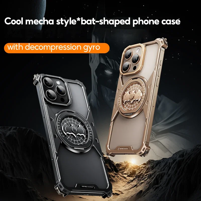 Eary for iPhone 16 Pro Max Bat Phone Case with Magsafe 360°Rotation Kickstand Metal Frameless Military Grade Shockproof Cover
