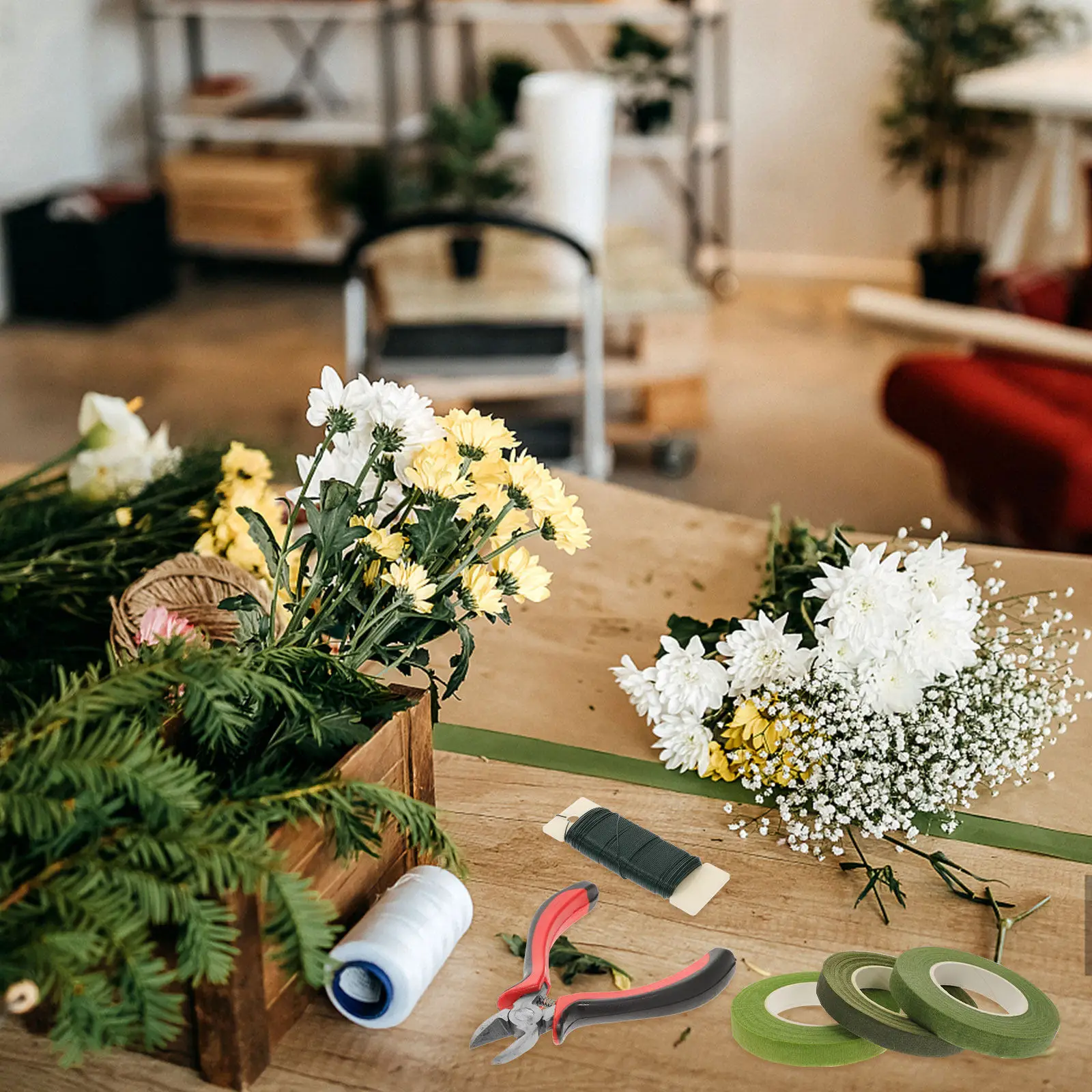 1 세트 꽃 와이어 테이프 키트 꽃꽂이 도구 꽃 와이어 커터 DIY 웨딩 부케 줄기 도구 꽃꽂이 키트