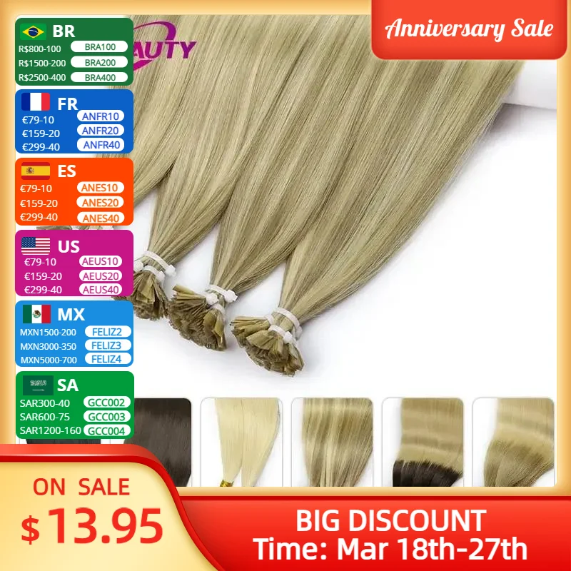 straight 70g 100g 120g 7pcs clips in full head hair extension high quality brazilian human remy hair natural ombre blond color Straight Human Hair Extension By Fusion Flat Tip Keratin Capsules 0.8g/ 1g/Strand 50pcs Natural Hair Extension Ombre Blond Color