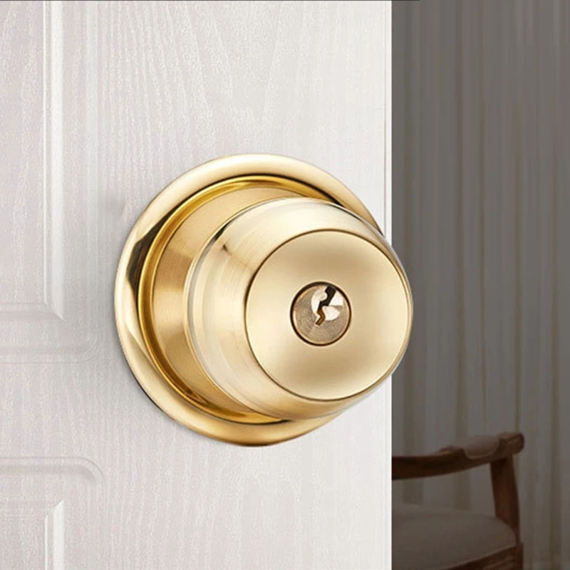 Polished Brass Keyed Entry Door Knob Front Entrance Door Lock 60mm for Front Entrance Adjustable Latches Reversible Use