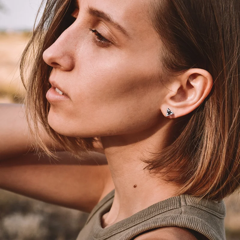 Men Stud Earring,Triangle Pierced Crystal Zircon Stud Earrings,Stainless Steel Tiny Minimalist Studs for Mens Women Jewelry 6