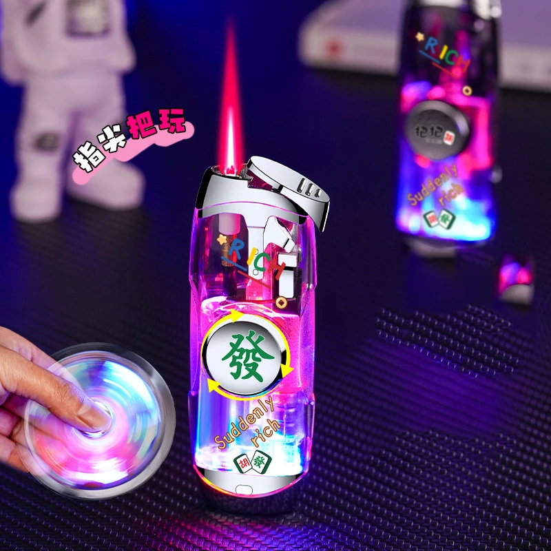 Luminous Tide Play Cool Decompression Gyroscope Windproof Red Flame Lighter Transparent Body LED Cool Color Light butane gas lighter cigarette lighter