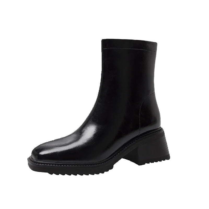 Women Mid Heels Ankle Chelsea Glass Boots Square Toe Elegant Concise Warm Winter 2024 New Designer Fashion Female comfort