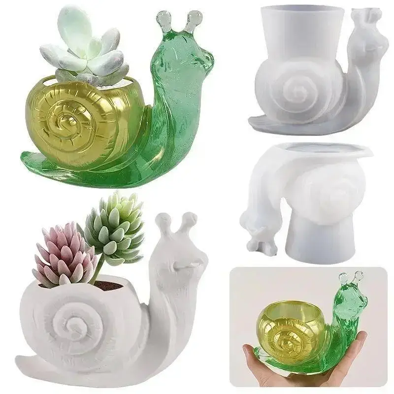 New Handmade Snail Shape Molds Creative Crystal Glue Cute Silicone Mold Flower Potted Desktop Storage Box DIY Resin Plaster Mold