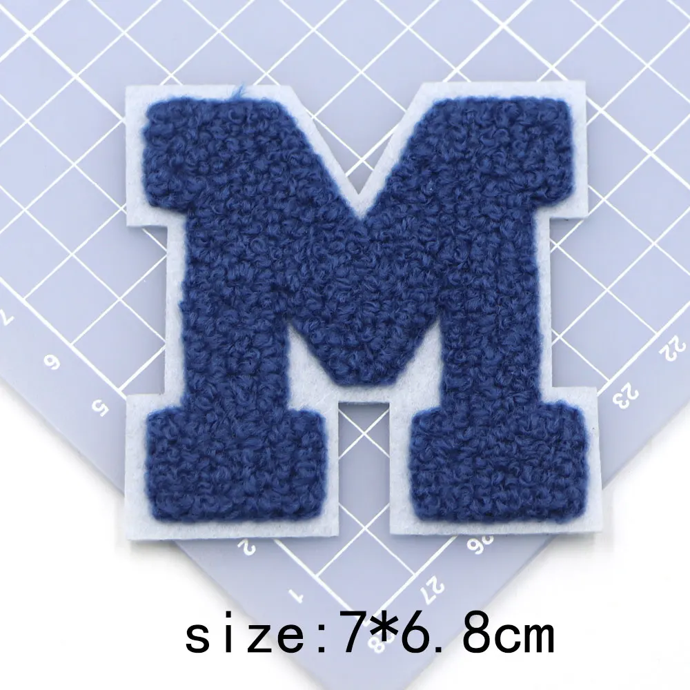 1pc A-Z blaue Chenille Stickerei Buchstaben Alphabet Eisen auf Patches für Kleidung Applique DIY benutzer definierte Name Abzeichen Dekor Aufkleber – Detail 16