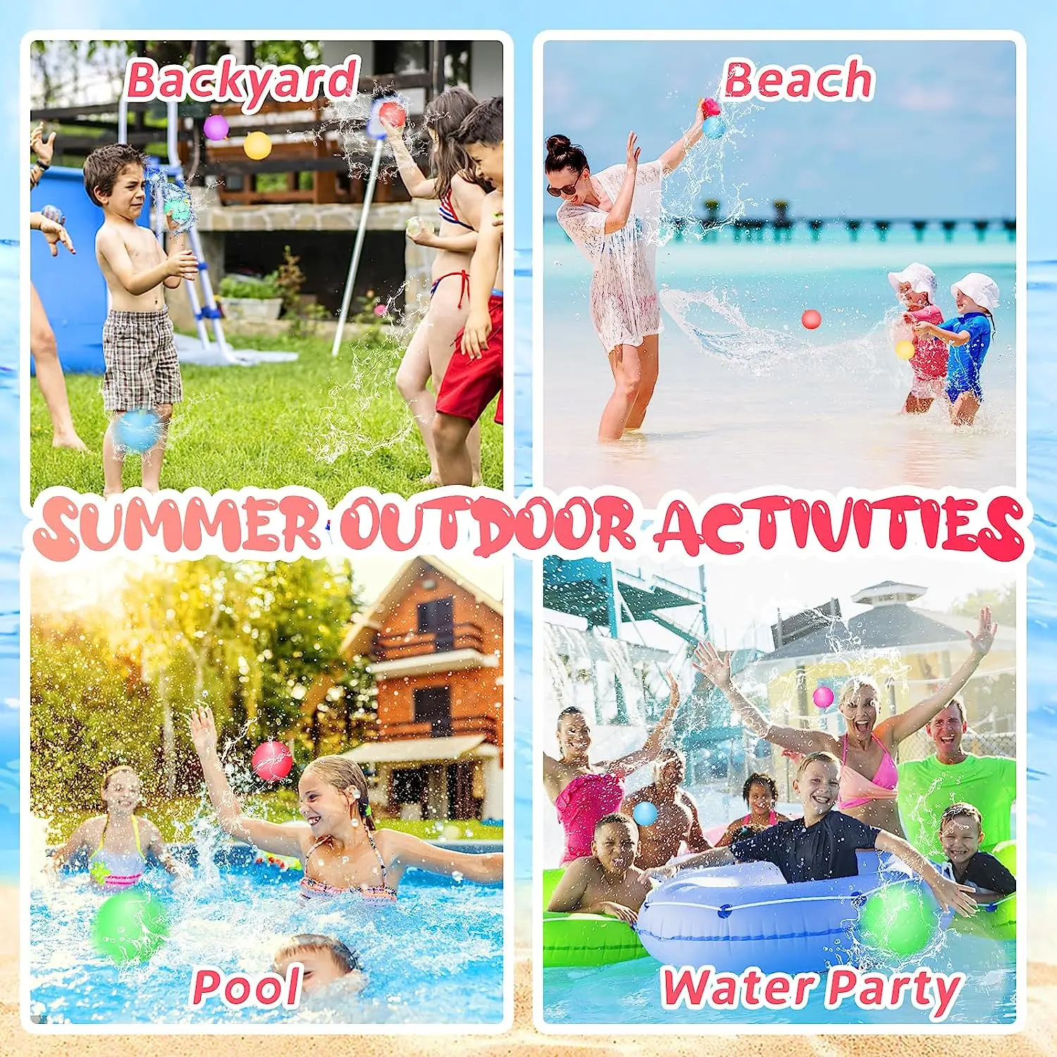 12/24 Pcs Reusable Water Balloons Refillable Water Balloon Quick Fill Self Sealing Bomb Splash Balls Swimming Pool Toys