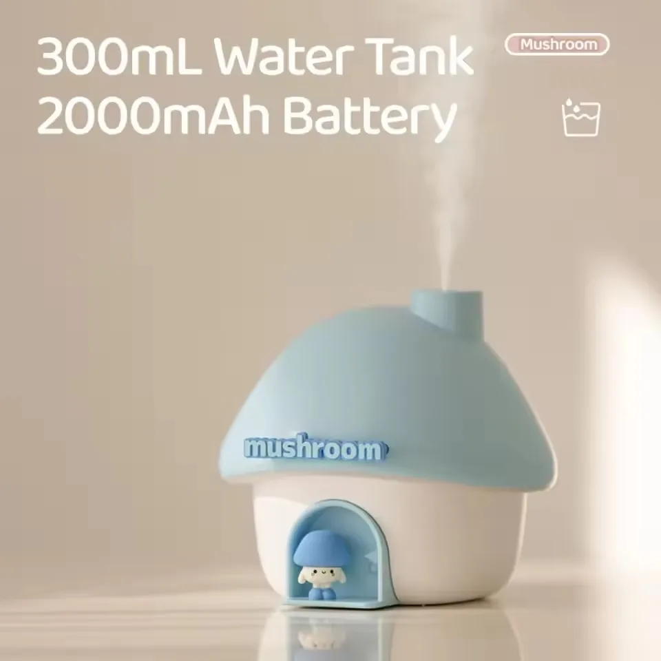 Cartoon Air Humidifier 300ml Mini Essential Oil Aroma Diffusers Colorful Lighting Cute Mushroom House Home Ultrasonic Humidifier 4