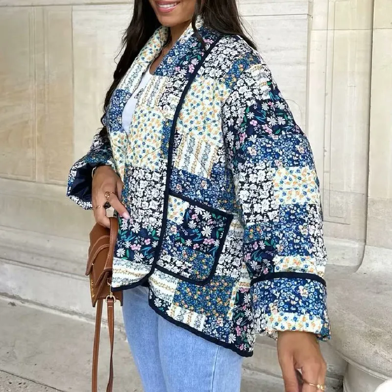 Contrast Color Patchwork Overcoat with Belt