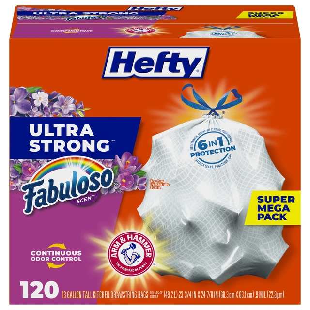 Hefty Ultra Strong Tall Kitchen Bags, Drawstring, Scent Free, 13 Gallon - 40 bags