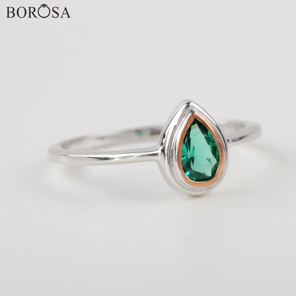 

BOROSA 5 шт. слезы Зеленый CZ микро паве 925 крадущий серебряный цвет массивное кольцо высокого качества для женщин кольца обручальное кольцо