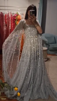 FATAPAESE Customized Engagement Gowns Tank Cape Long sleeve All Cover Crystal Beaded Gems Maxi Puffy Skirt Bride Clothes Abiye 1