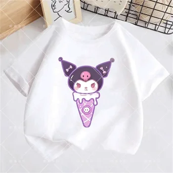 Kulomi Sanlio Miniso 스토어 아동복, 시원한 티셔츠, 스티치 탑, 유로 2024 소녀, 한국 어머니, 어린이 여름 옷