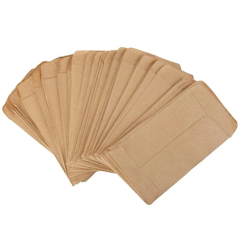 100pcs/ 6cmx10cm Kraft Paper Bag Mini Envelope Gift Candy Bags Snack Baking Seed Package Supplies Gift Wrap Glue Box Wholesale