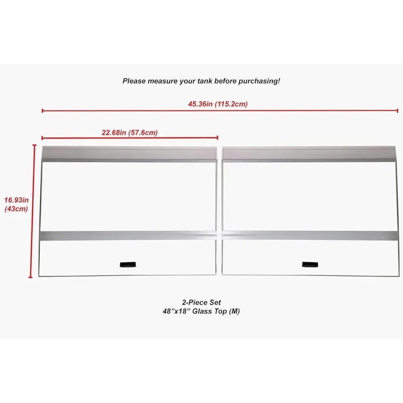 H2Pro Glass Canopy 2Piece Set for Perfecto 70/75/90/110 Gallon 48x18 Aquarium Fish Tank (Eachpiece Measure 22.68 x 16