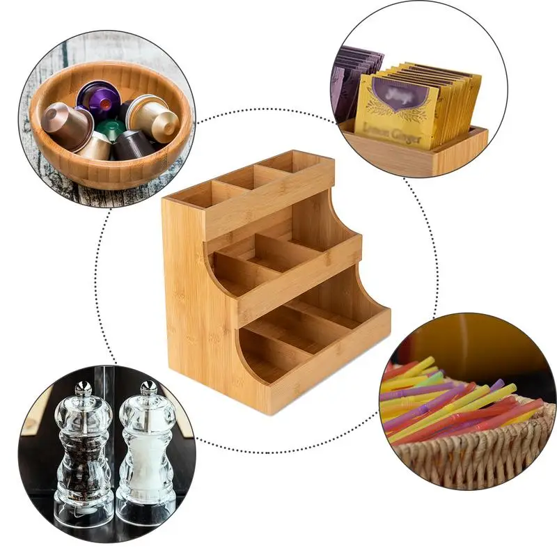 

Coffee Tea Bag Cup Lid Straw Storage Rack 3-layer Wooden Sugar-bag Coating Holder Seasoning Shelf Home & Kitchen Accessories