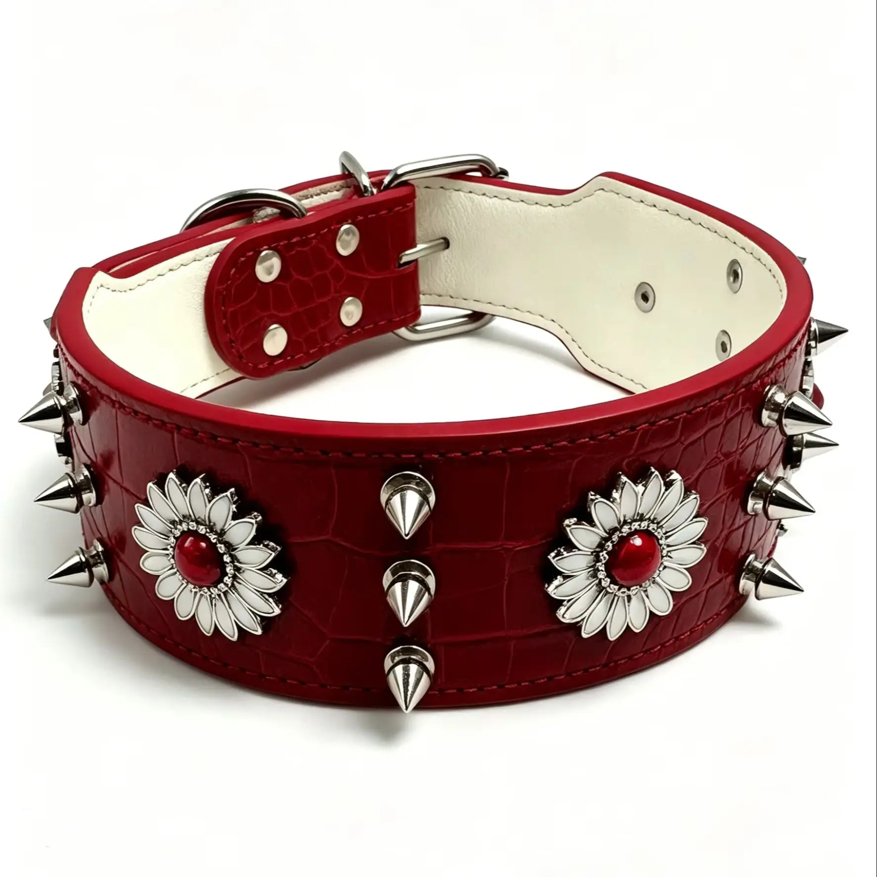 Stylish Red Riveted Dog Collar - Trendy Street Punk Design