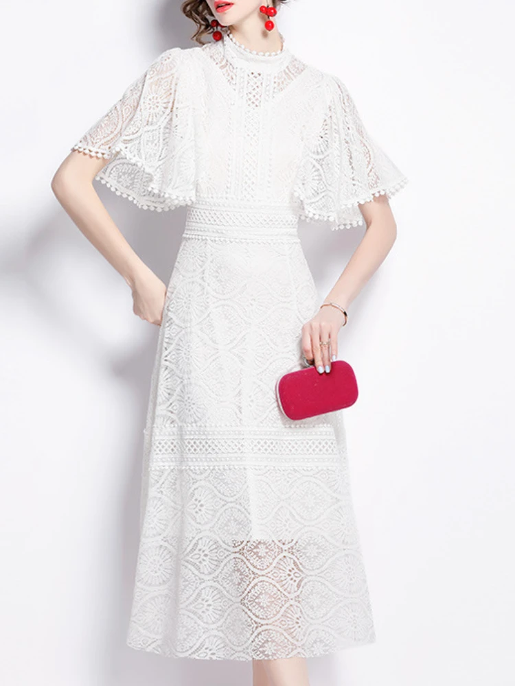 

White Dress Versatile Temperament Lace Banquet Dress French Elegance Fashion White Dress Women Nimble Romantic Evening Dresses