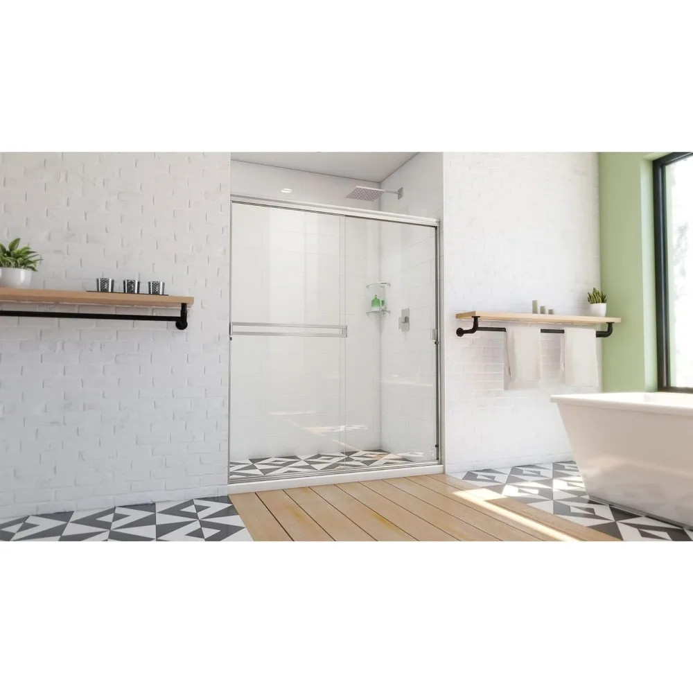 56-60 in W X 70 3/8 in. H Semi-Frameless Sliding Shower Door in Brushed Nickel and Clear Glass with 5mm Glass 2
