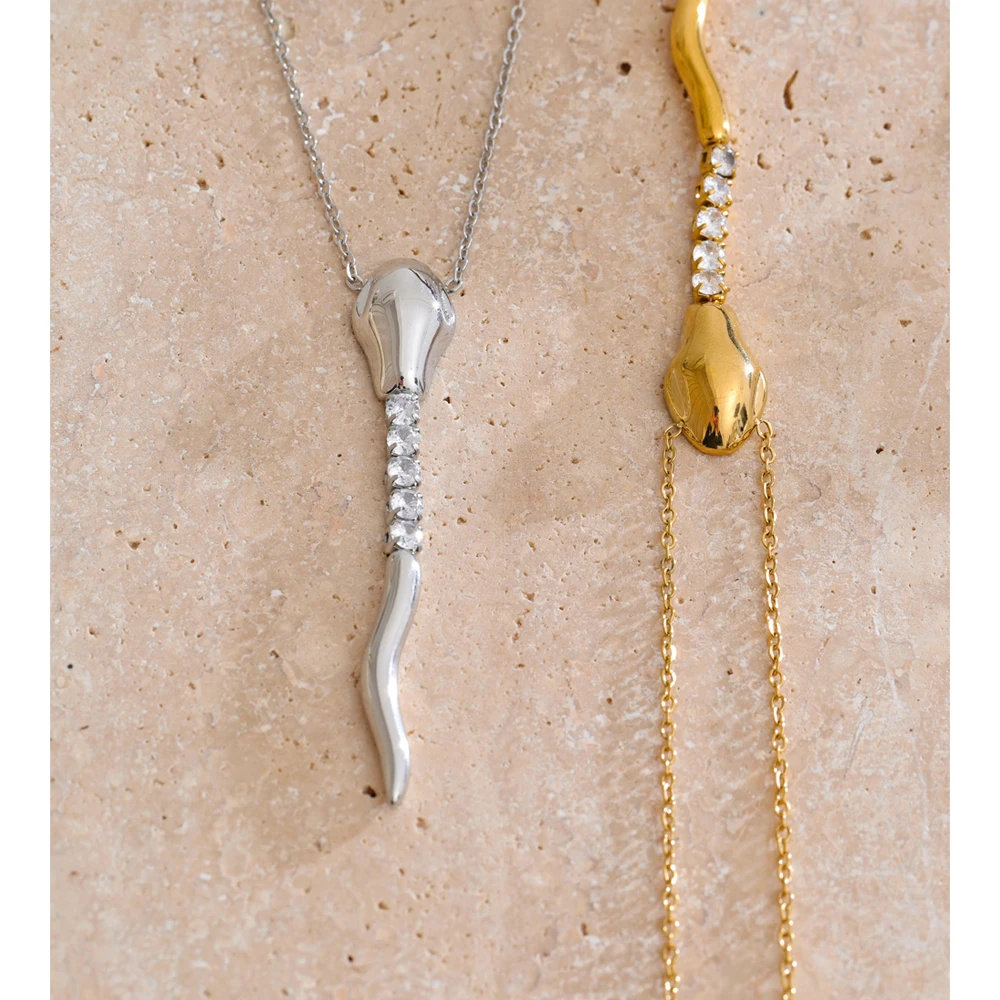 Yhpup Stainless Steel Zirconia Snake Shape Necklace Pendant for Women