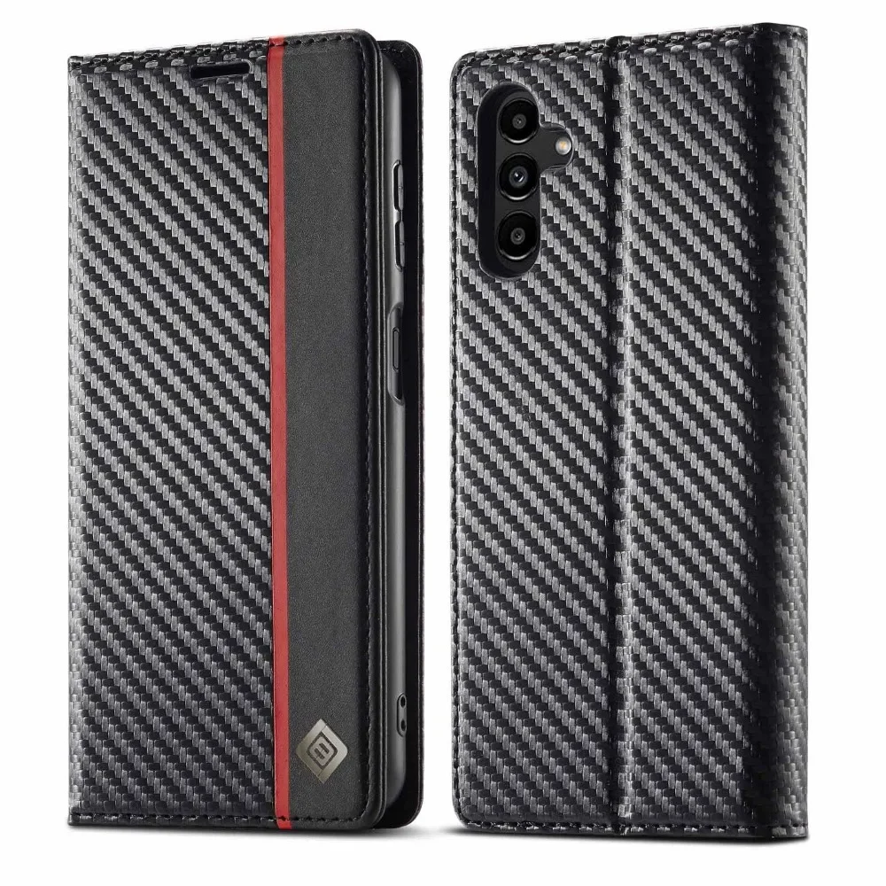 Premium Carbon Fiber Leather Magnetic Wallet Phone Case Cover