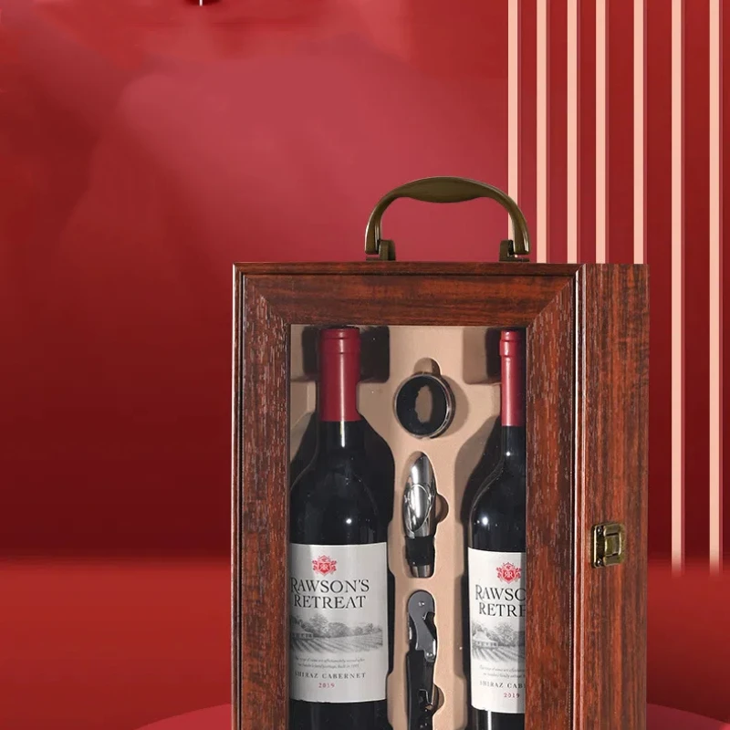 Double Pack Hand-held Walnut Colored Red Wine Gift Box Grape Red Wine Gift Box Packaging