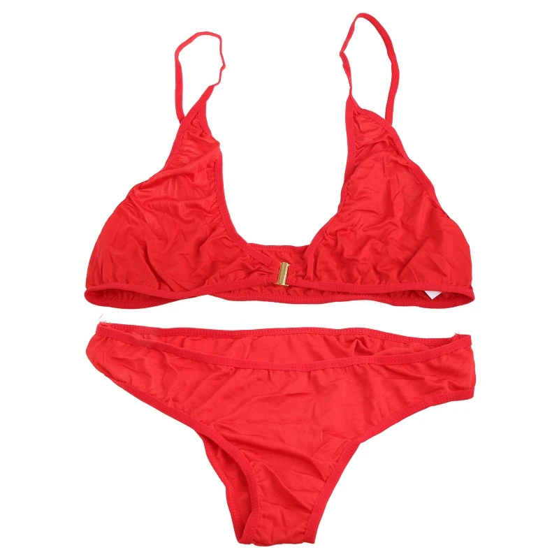 

Womens Two Pieces Padded Wirefree Bikini High Cut Thong Swimwear Solid Color Low Waisted Bikini Swimsuit Bathing Suit F2TC