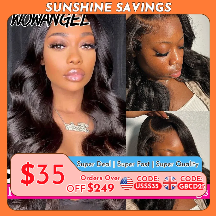 Wow Angel 13x6 HD Lace Front Wigs 250% Remy Hair Body Wave Human Hair Wigs HD Lace Wigs Pre Plucked Wear To Go Wigs for Women 1
