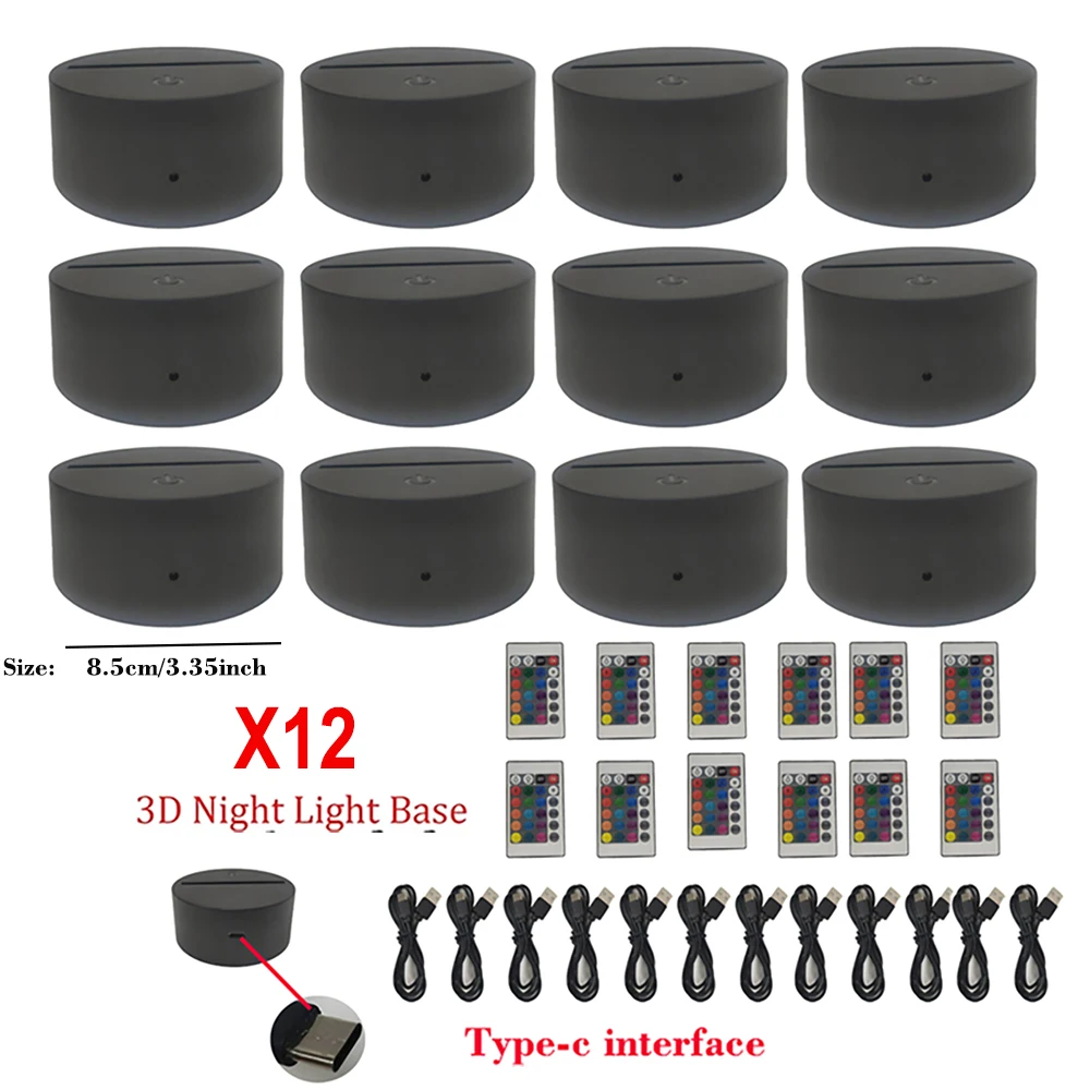 12 Pcs LED Lamp Base Table 3D Night Light Base With Remote Control And Type-c Cable 16 Colors Light Stand Holder Wholesale