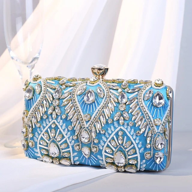 Wedding Crystal Clutch, Blue Party Wallet, Party Purse, Clutch Bag