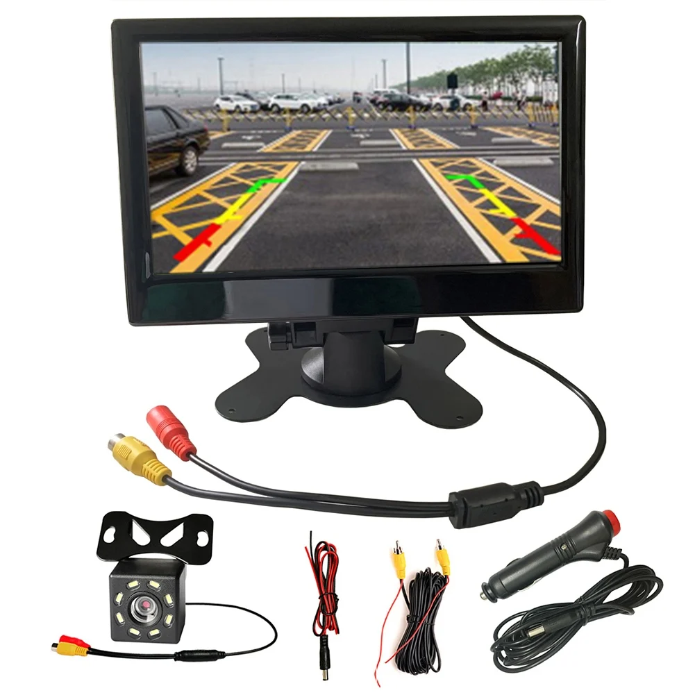 TFT LCD HD 스크린 접이식 주차 백업 자동차 모니터, 후방 카메라, 차량 주차용 8LED, 쉬운 설치, 7 인치