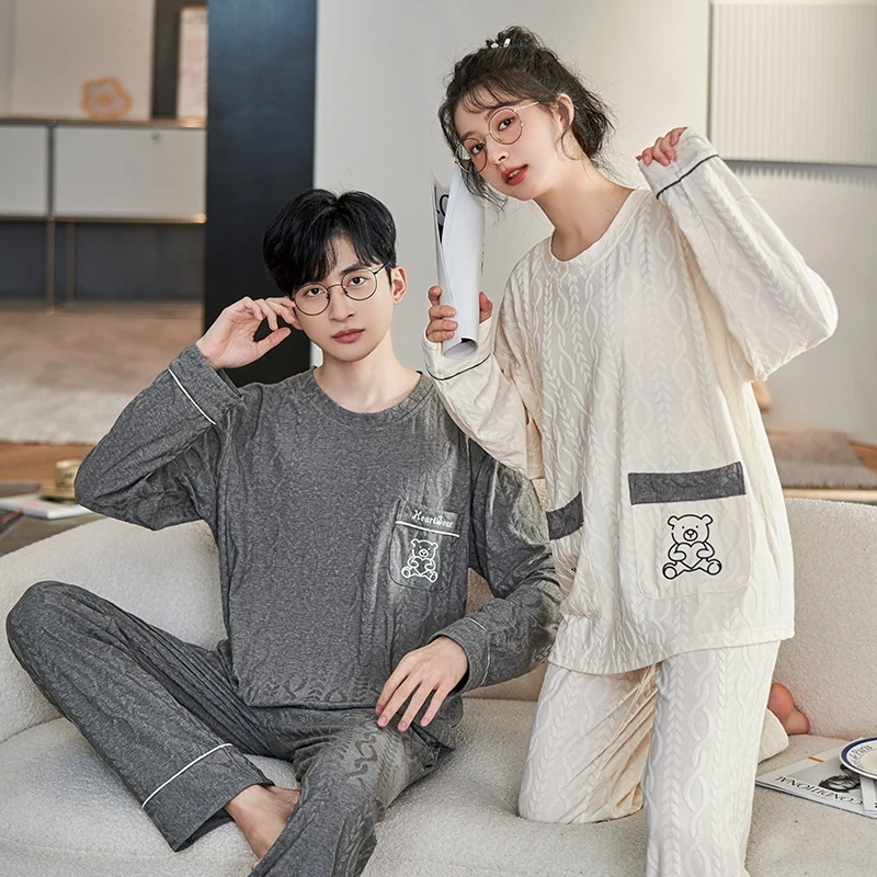 

Newest Autumn Couple Pajamas Set Cartoon Cute Long Sleeve Sleepwear Women And Men Cotton Pijama Spring Nightwear Mujer Pjs