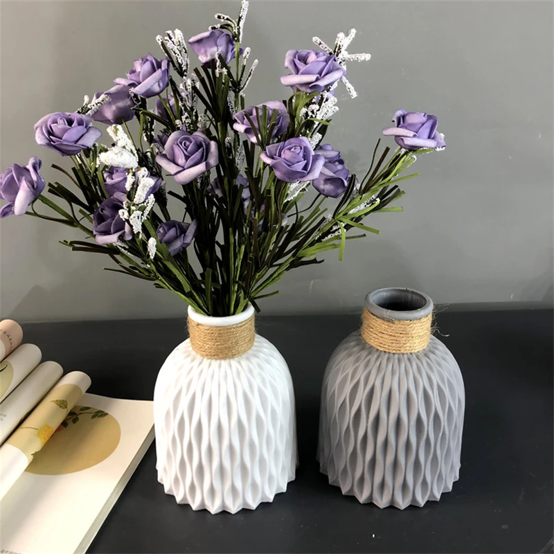 Modern Flower Vase Imitation Ceramic Flower Pot Decoration Home Plastic Vase Flower Arrangement Nordic Style Home Decoration