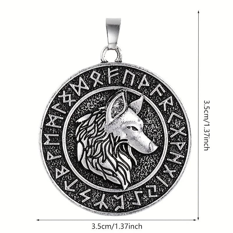 Collier pendentif tête de loup celtique assis, Viking nordique, Odin 7.5, Rune rétro, bijoux Pmotexecutive double face, 1PC