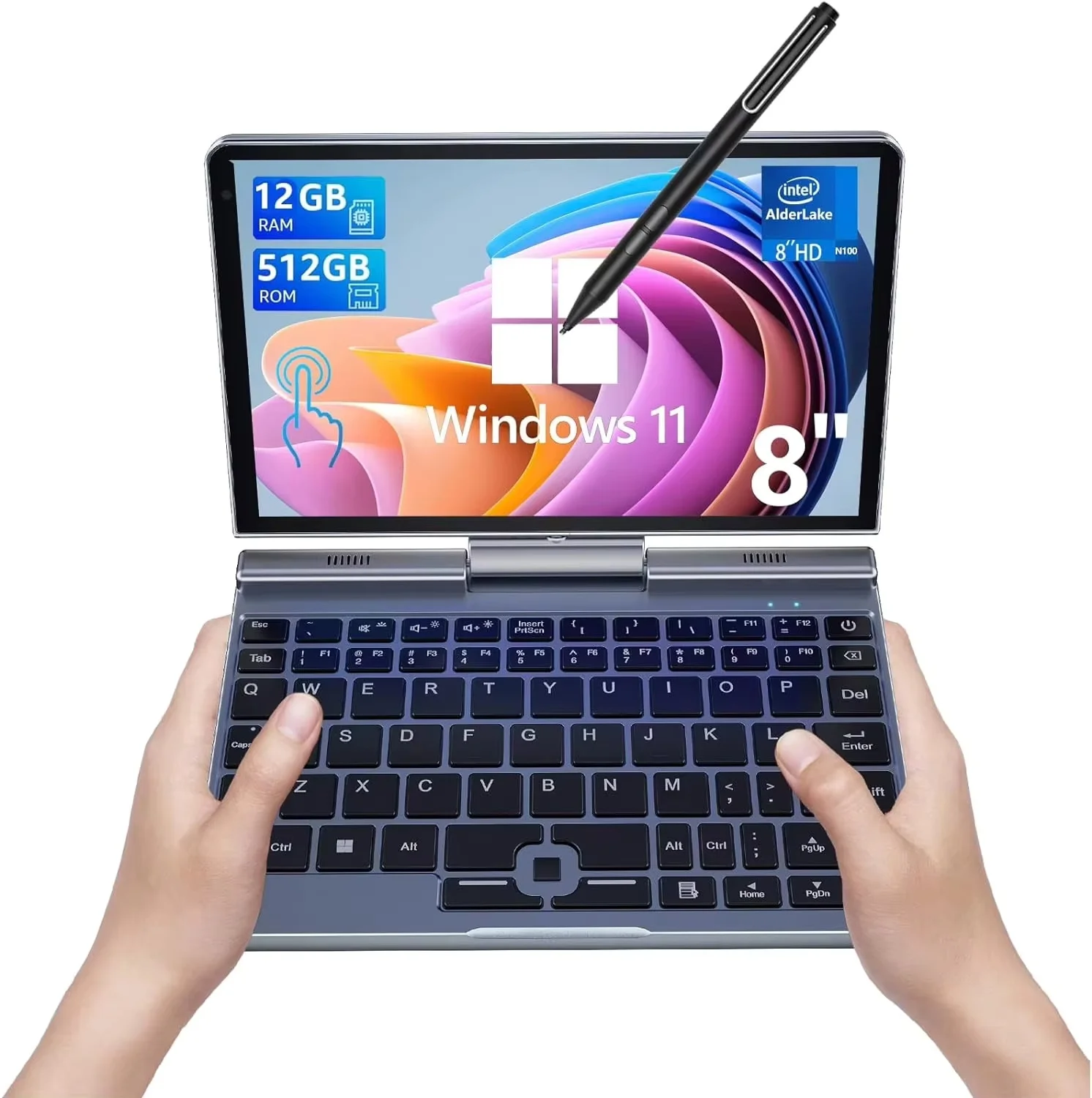 CHWEIDA Portátil 2 en 1 de 8 Pulgadas | Intel Alder Lake N95 | 12GB DDR5 | Tablet PC con Pantalla Táctil WiFi 6 2