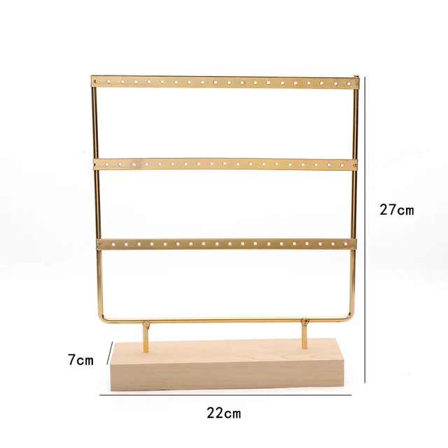 Présentoir de boucles d'oreilles à 3 niveaux et 72 trous, organisateur de rangement de bijoux en métal à 3 couches, support de Base en bois, arbre, support de clous d'oreille, cadeau