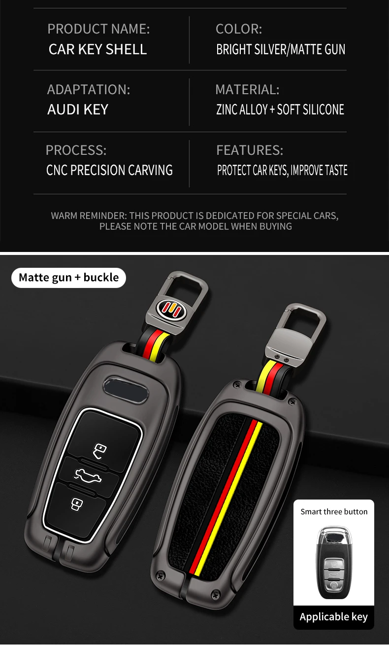 Custodia/cover per Chiave/telecomando in lega per Audi A1 A3 A4 A5 A6 A7 A8 Quattro Q3 Q5 Q7 2009-2015 accessori - Sc1fd2111da6c41d5927a3f1c02234aber