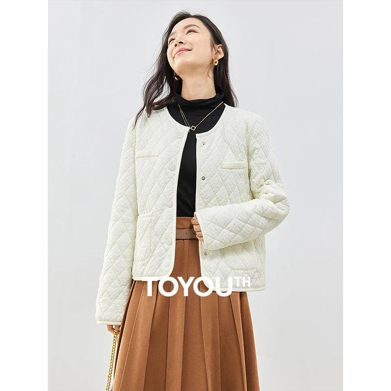 

Toyouth Women Coat 2023 Winter Long Sleeve Round Neck Loose Jacket Embossed Embossing Advanced Beige Cotton-padded Clothes