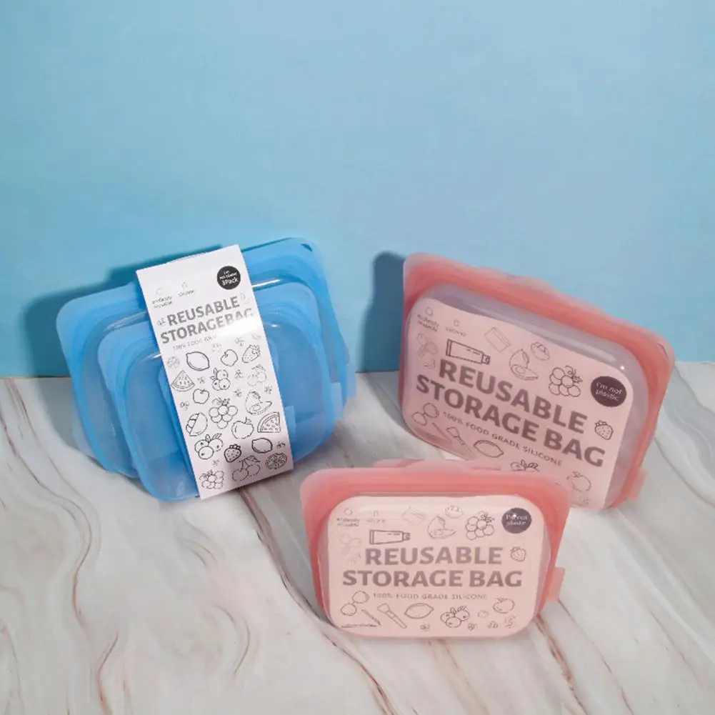 Silicone Food Storage Bag Reusable Microwaveable Leakproof Food Preservation Refrigerator Fruit Vegetable Container Bag Kitchen
