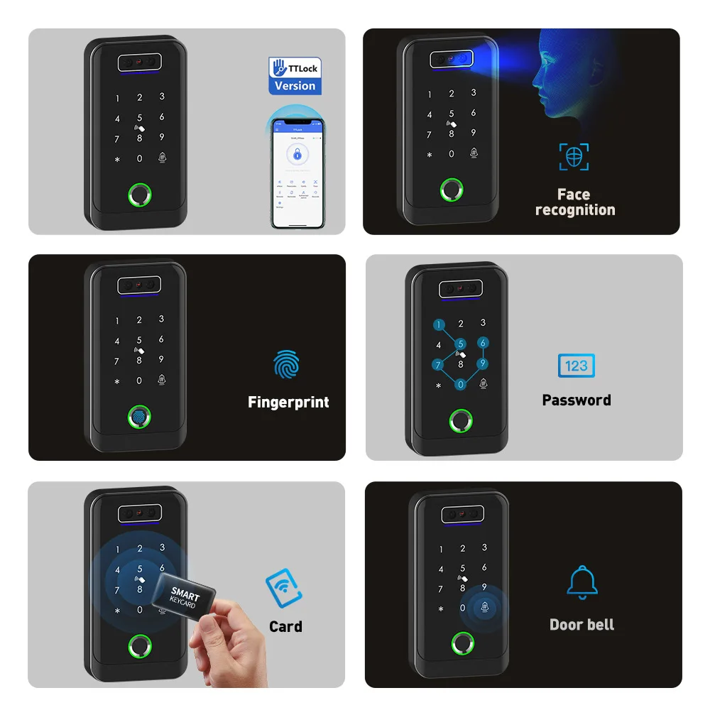 Rainproof TTLock APP Smart 3D Face Recognition Standalone Access Controller Reader Support Fingerprint Card Password