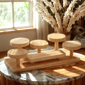 Espositore multistrato in legno massello, organizer per cosmetici, portaprofumi per vanità, supporto decorativo per vasi da fiori, stile gradino