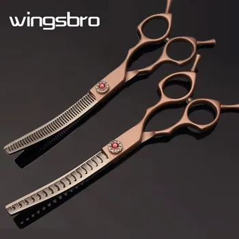 7 inch Dog Curved Chunkers Shears Curved Thinning scissors Stainless Steel Dog Grooming Scissors Special Designed For Pet 1