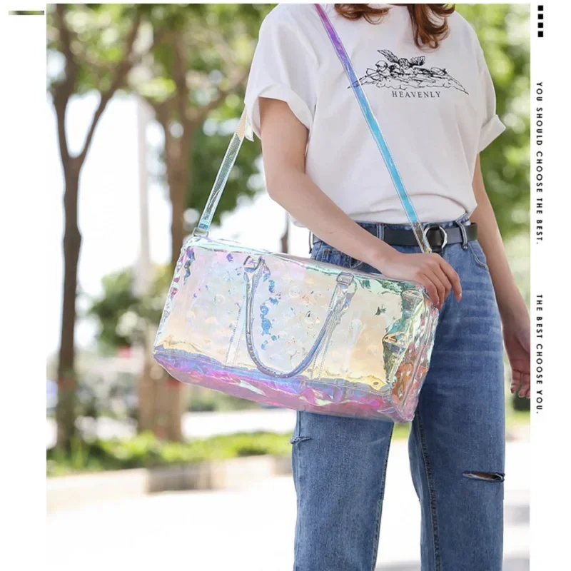 Colorful Bright Travel Bag Summer Women's Beach Handbag Leisure Fitness Swim Gym Bag Clear Jelly Portable Laser Transparent Tote 5