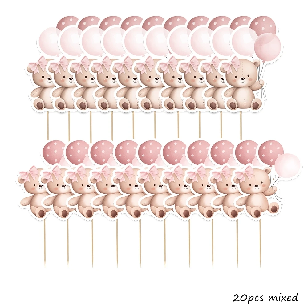 Cake Topper 20pcs Carton Bear Paper Cupcake Toppers for Baby Shower Party