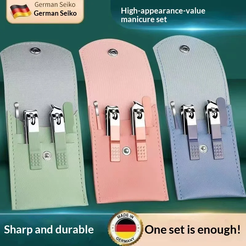 4개입 손톱깎이 세트, 발톱깎이, 스테인리스 손톱깎이 키트, PU 가죽 휴대용 가방 포함 매니큐어 세트