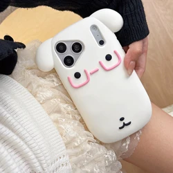 Charming 3D Dog Ear Phone Case with Adorable Pink Glasses - Cartoon Silicone Cover, Soft Shockproof - iPhone 15 Plus (Phone Case)