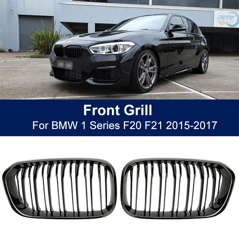 

2Pcs Kidney Racing Grills Car Front Bumper For BMW 1 Series F20 F21 LCI 120i 2016 2017 Double Slat Replacement Grille